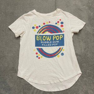 Blow Pop T-Shirt Youth Medium 7/9 White Graphic Candy Logo Tee Kids Cotton Top